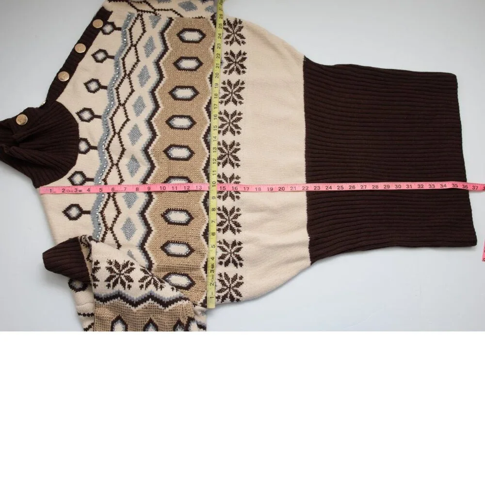 Retrofete Goldle Dress Sweater Mini Knit Long Sleeve Brown Cream Size Large New - Picture 9 of 9
